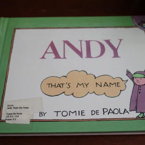 Vintage HC Library Binding Ex-Library &quot;Andy.. That&#39;s My Name&quot; by Tomie de Paola -  Will Combine Shipping