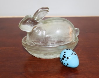 Clear Glass Rabbit Bowl, Nesting Rabbit, Lidded Bunny Dish, 1970s, Collectible Easter Decor Imperial Glass - Will Combine Shipping