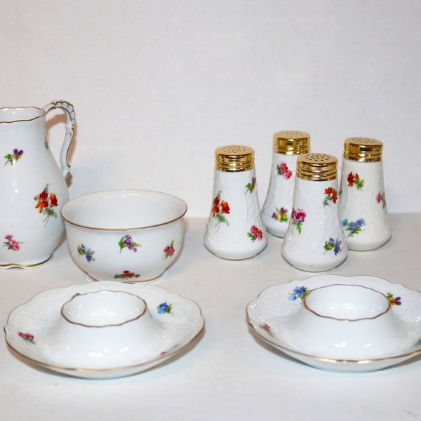 Vintage Lindner Germany Porcelain - Eight Lovely Pieces Lindner Handarbeit Germany "40 Streublumen" Scattered or Strewn Flowers Motif