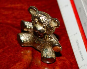 Miniature Teddy Bear Vintage Gold Metal Figurine Bandana Neckerchief 1" x 1"