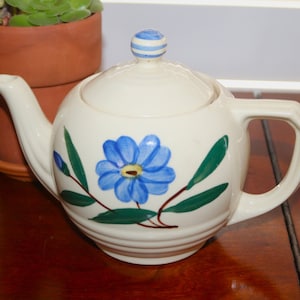 Lovely Vintage Shawnee USA Blue Flower Ceramic Teapot 1960s Cottagecore Shabby Chic Farmhouse Kitchen- Will Combine Shipping