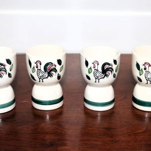 Vintage Mid-Century Rooster Ceramic Egg Cups - Set of 4 - Farmhouse Kitchen Decor