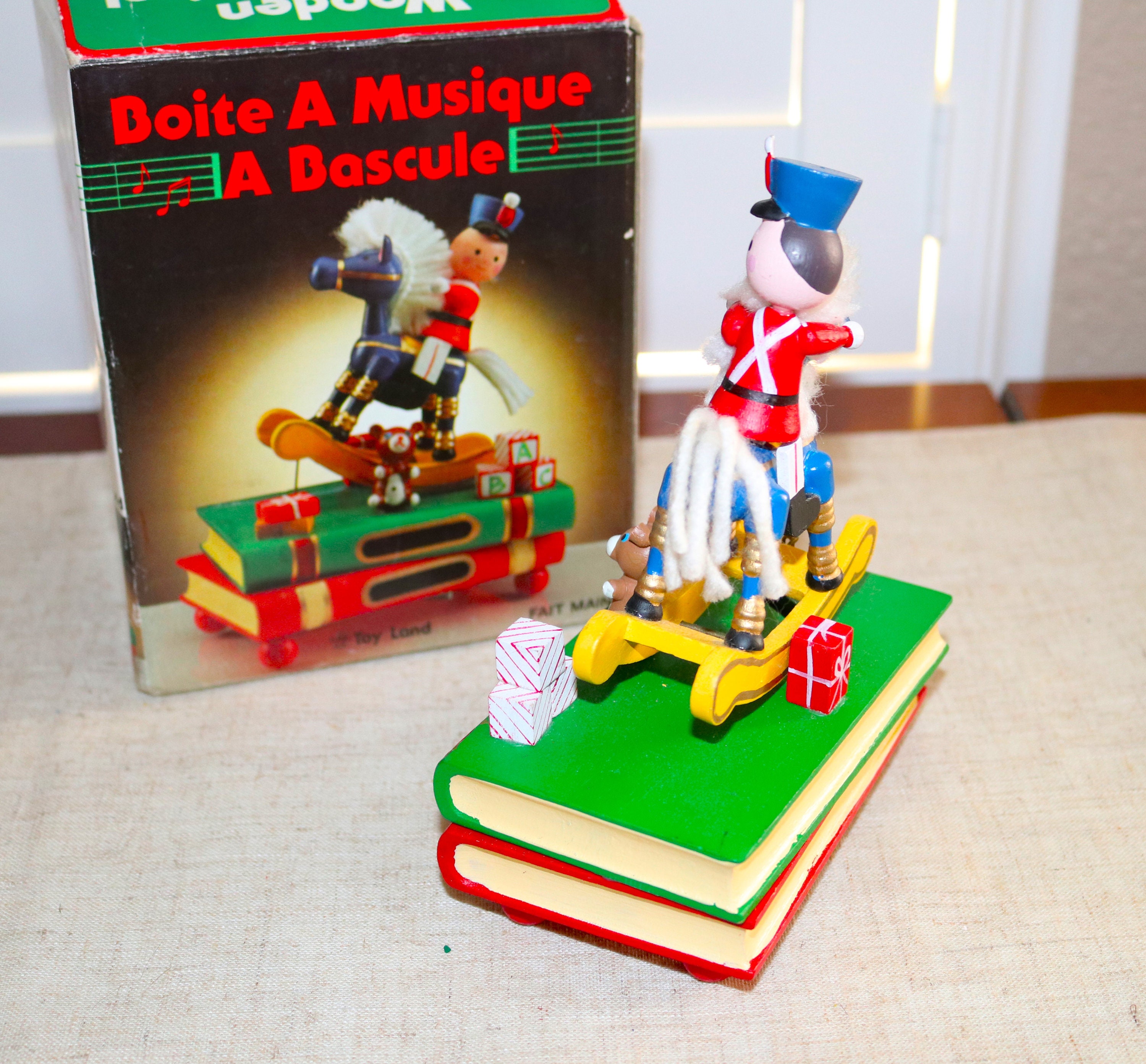 Vintage Sankyo Wooden Toy Soldier Rocking Horse Toy Land Music Etsy