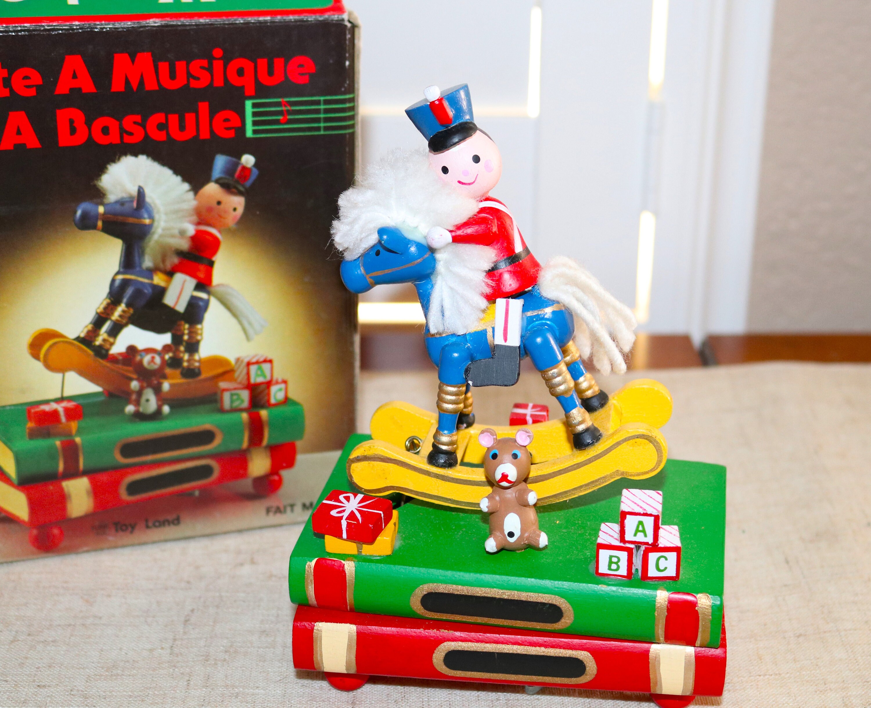 Vintage Sankyo Wooden Toy Soldier Rocking Horse Toy Land Music Etsy