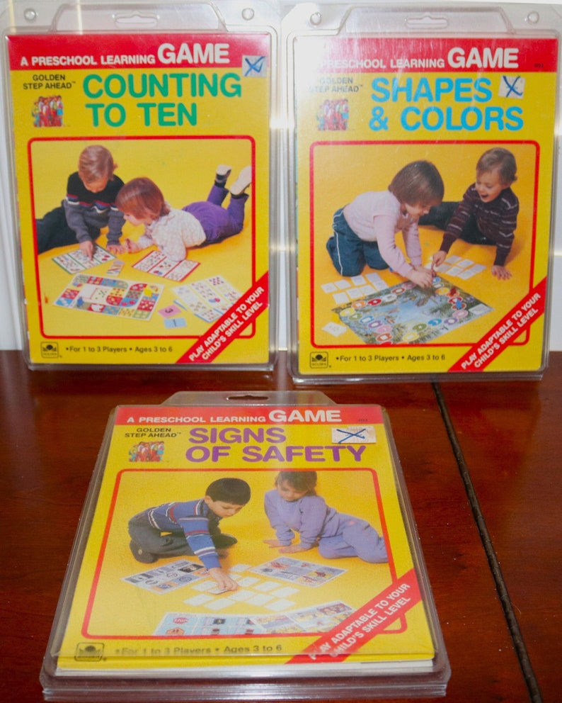 New Vintage 1980s Golden Step Ahead Preschool Learning Games: Choose from Counting To Ten / Shapes and Colors / Signs of Safety NIB image 1