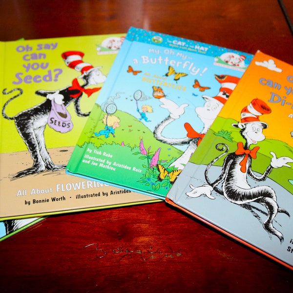 Lot of 4 Dr. Seuss Cat in the Hat Learning Library Hardcover Books Educational Books! - Bugs, Seeds, Butterflies, Dinosaurs