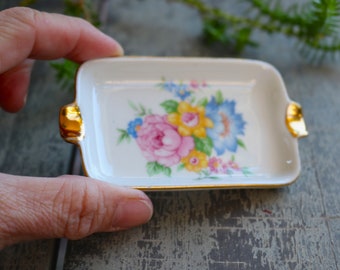 Vintage Eschenbach Bavaria Germany Porcelain Personal Ashtray - Colorful Floral Motif