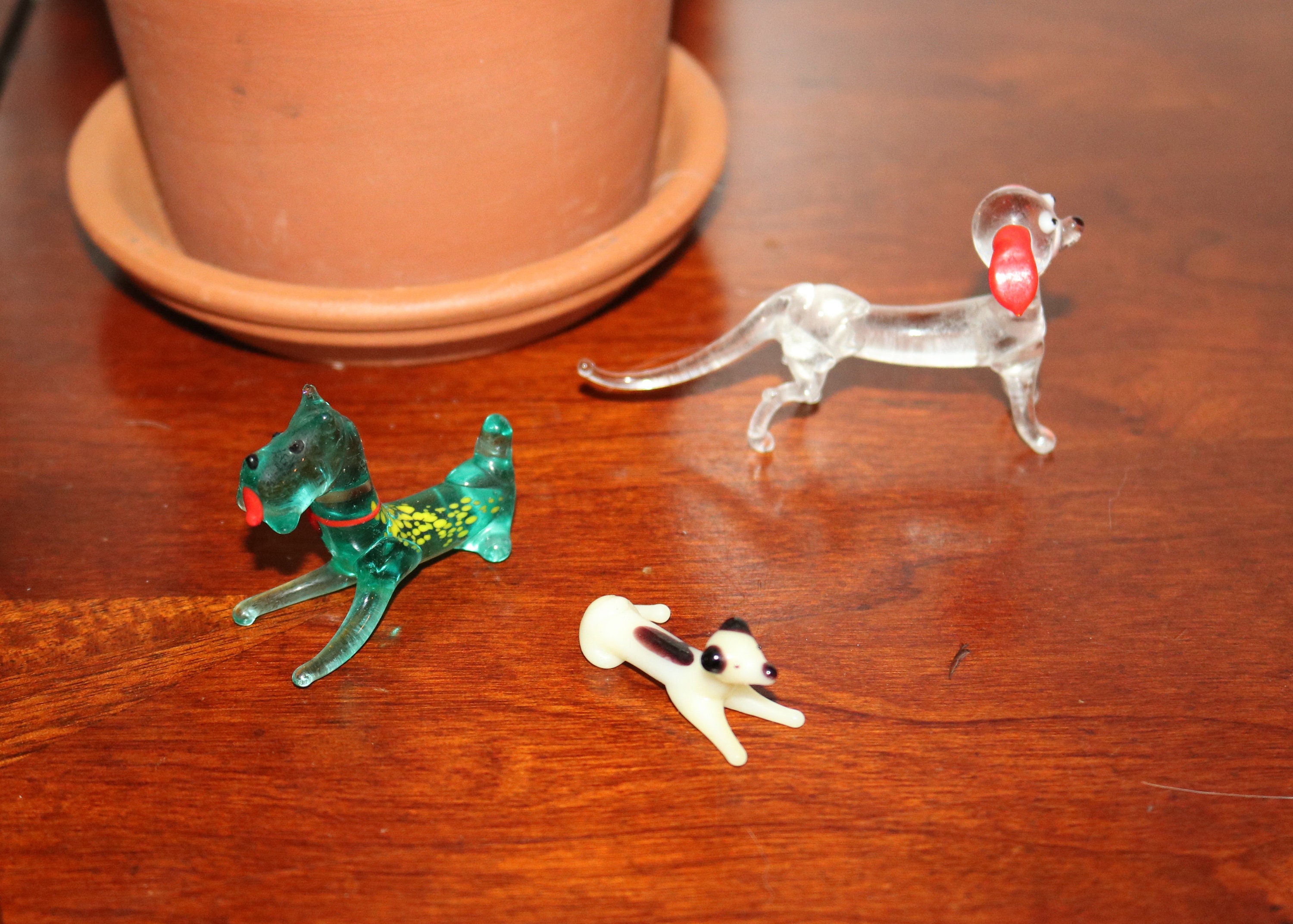 Miniature Vintage Tiny Glass Dog Figurines Art Glass Dogs Hand Blown Glass Dogs - Set of Three Vintage Dogs - Will Combine Shippiing
