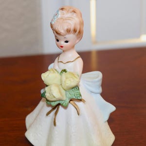Vintage Bisque Figurine: Josef Originals Birth Month Flowers Yellow Flowers Stamped #3825 - 4&quot; Tall - Mint Will Combine Shipping