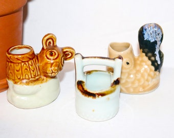 Toothpick Holder Trio!  Set of 3 Vintage Ceramic Toothpick Holders - Well, Bear on Tree, Open-Mouthed Fish Japan