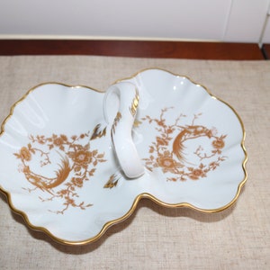 Limoges France Peacock & Peony Porcelain Serving Handled Nut Bowl Handled Dish Bon Bon Dish Fine Porcelain EUC - Will Combine Shipping