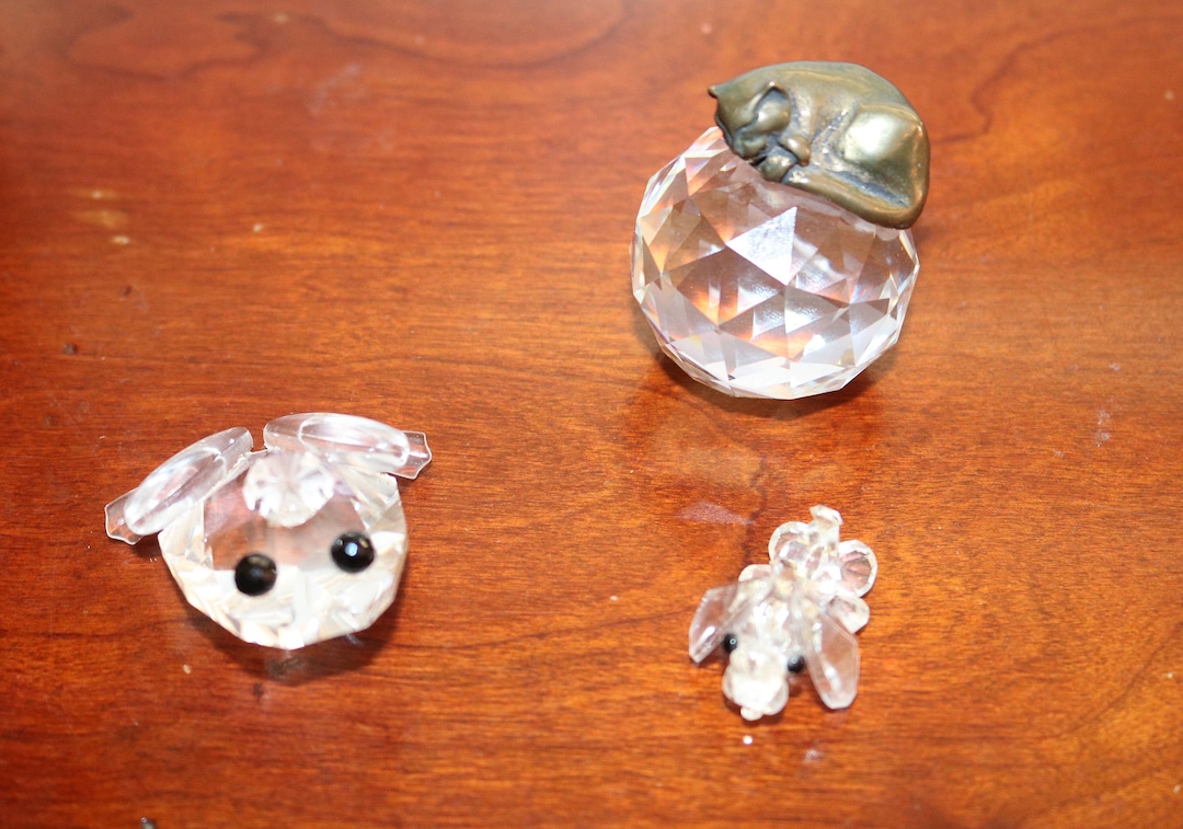 Set of 3 Vintage Crystal Cut Glass Figurines Frog Price Etsy