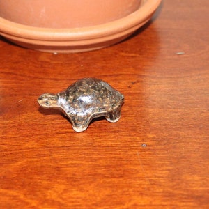 Vintage Miniature Ceramic Turtle FigurineMiniature Pottery Stoneware Animals, Dark Brown, Terrarium - Will Combine Shipping