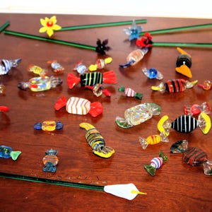 Gorgeous Vintage Art Glass Lot - Blown Glass Candies & Delicate Art Glass Flowers on Long Stems - Will Combine Shipping