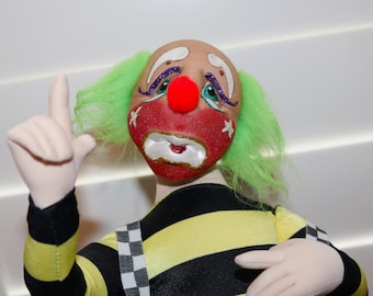 Vintage One-of-a-Kind Clown Doll Handcrafted Clown Mime Hand Painted Face- Will Combine Shipping