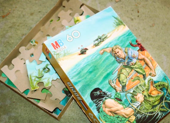 Vintage GI Joe Puzzle: Chuckles Vs Croc Master, 1987 MB, Complete