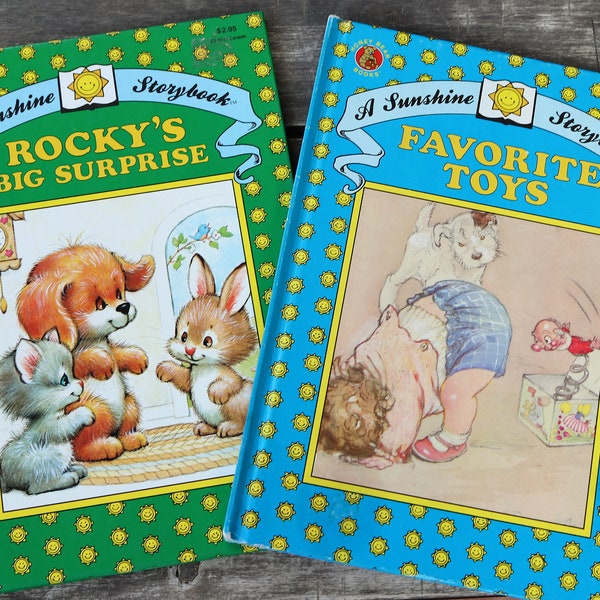 Set of 2 Adorable Vintage Sunshine Storybooks: Rocky's Big Surprise & Favorite Toys Hardcovers 1986