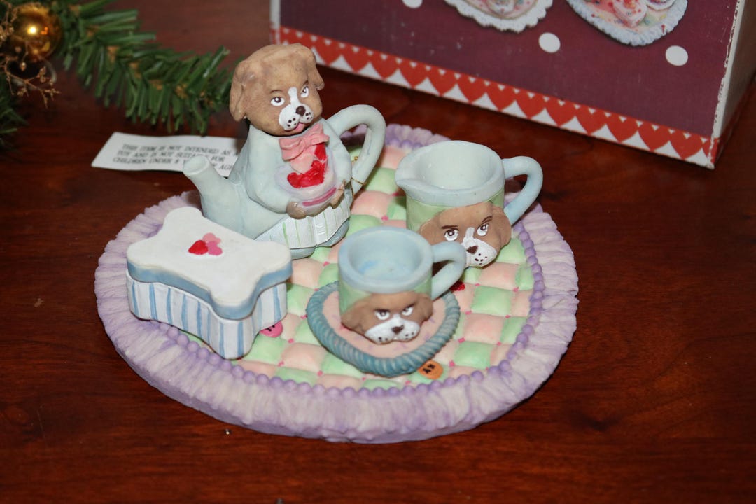Vintage Miniature Dog Resin Tea Set - Valentine's Day Gift, 8-piece ...
