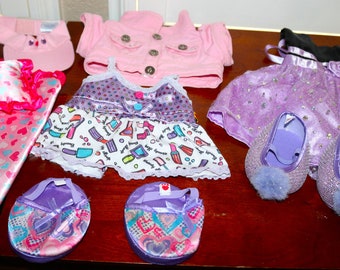 Build-a-Bear Branded Clothing - Vintage BAB 11 Pieces!  Dress, PJs, Bedding, Slippers and More!
