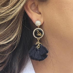 Dressy Persian Onyx Eshgh (Love) drop earrings with black tassels