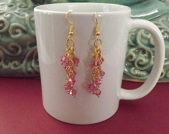 Rose Swarovski Elements and gold dangle & drop earrings