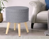 Areeva Ottoman Storage Round Chest Padded Footstool Pouffe Chair Light Grey Bed End Bench Shoe Bench Children Toy Box Stool Milking Stool