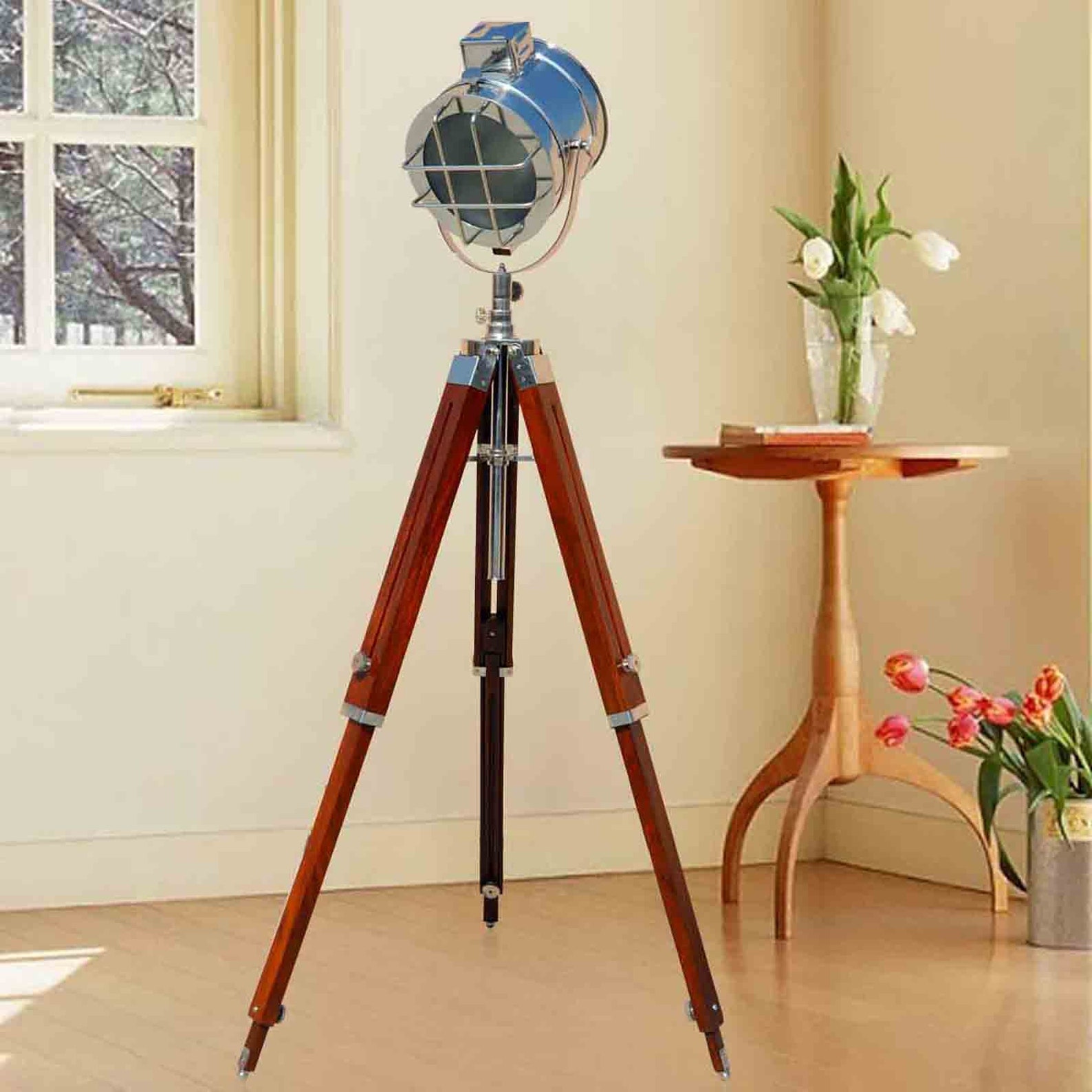 Nautical Wooden Tripod Floor Lamp Lighting Spot Light LED Home Etsy