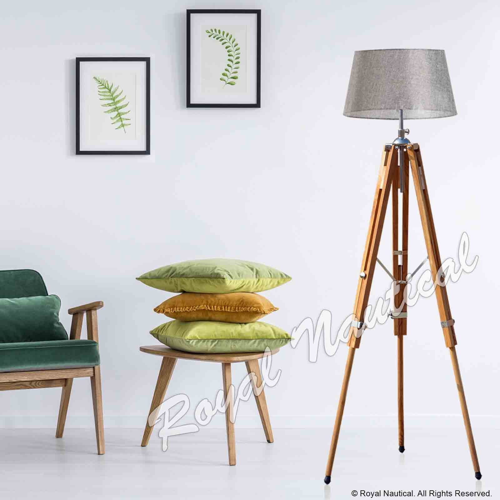 Nautical Teak Wood Tripod Wooden Floor Lamp Lighting Home Decor Without Shade