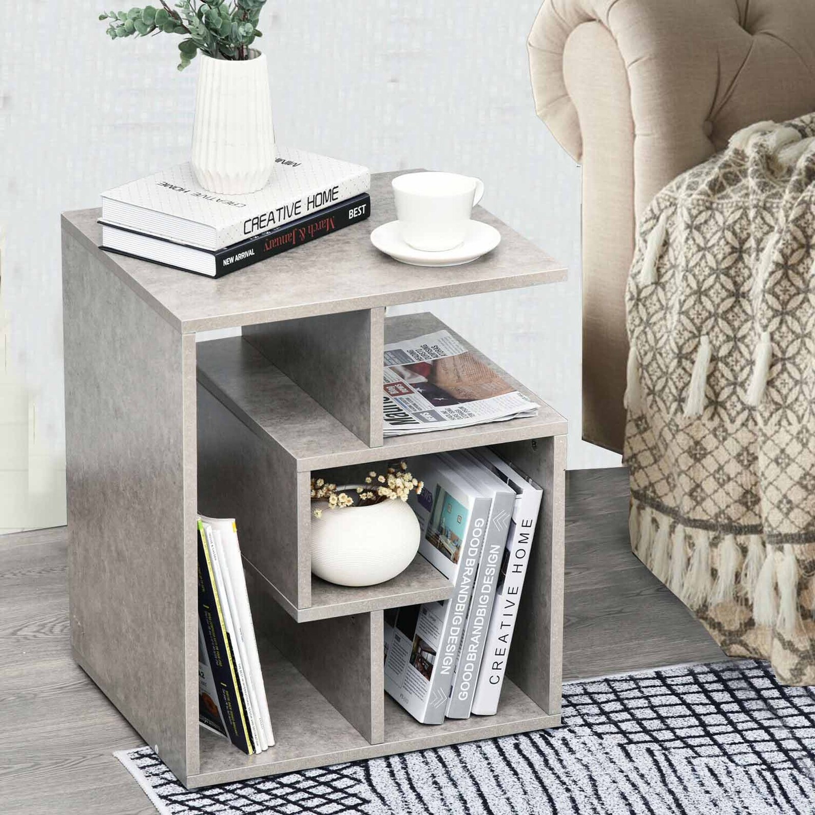 Areeva 3Tier Side End Table Open Shelves Storage Coffee Book Etsy