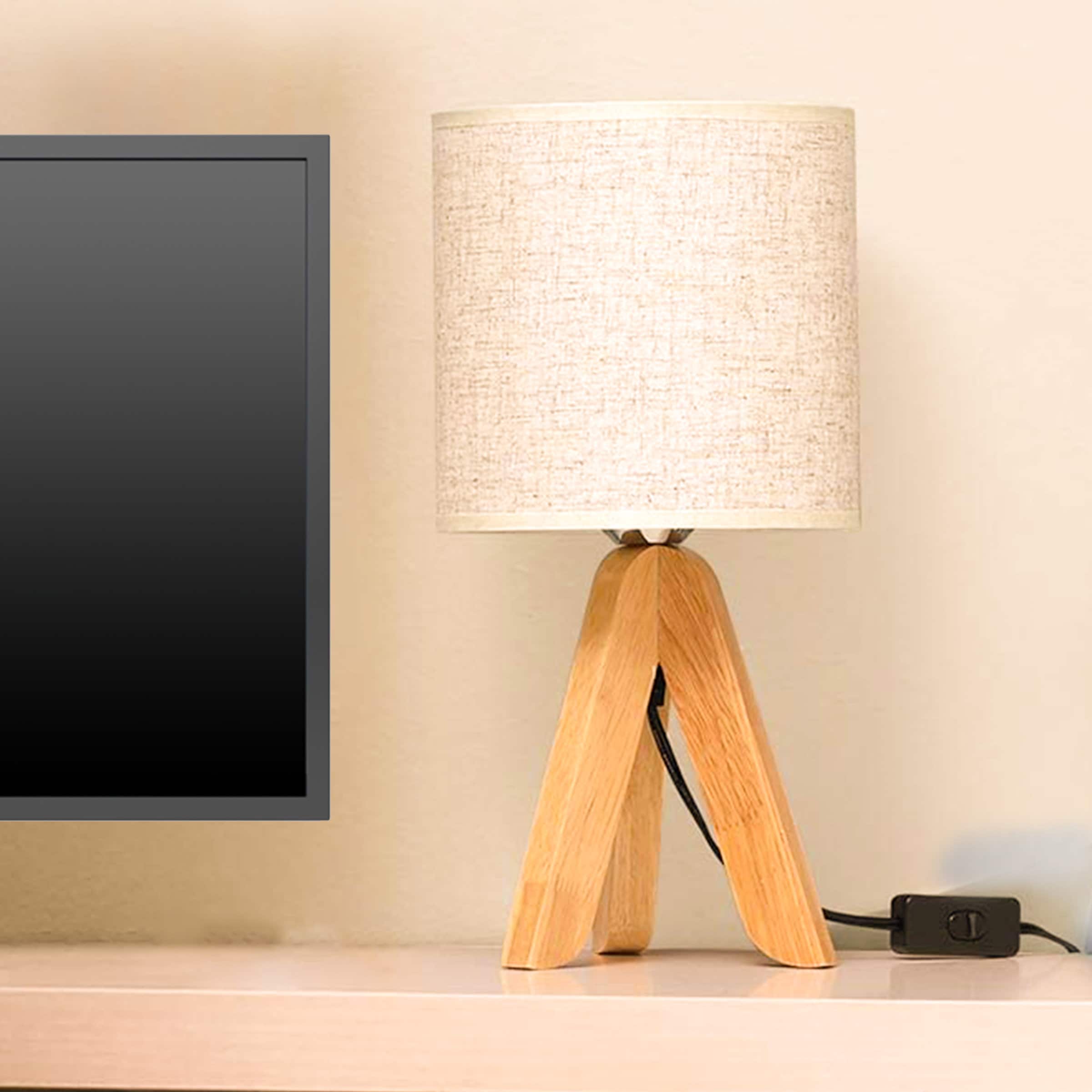 Small Bedside Table Lamp Wooden Tripod Nightstand Lamp for Etsy