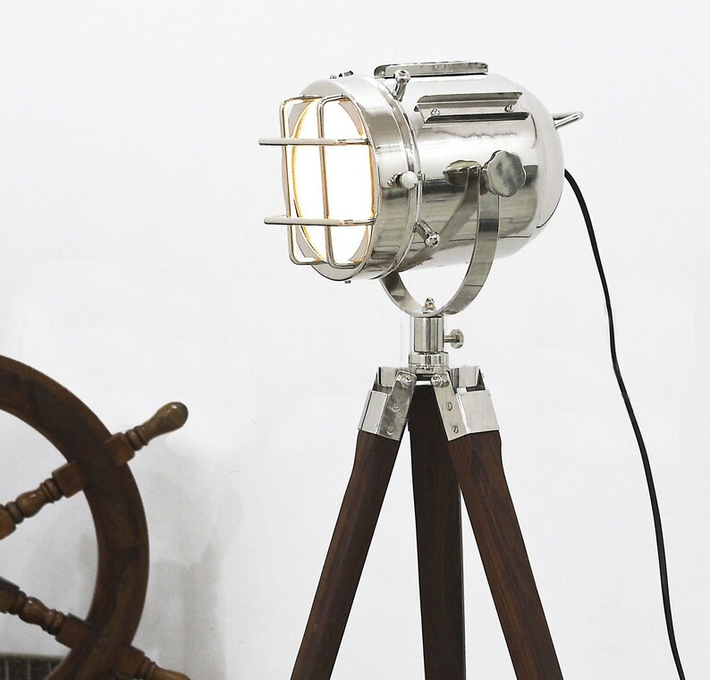 Lámpara de piso de trípode de madera LED Spotlight Home Decor | Etsy