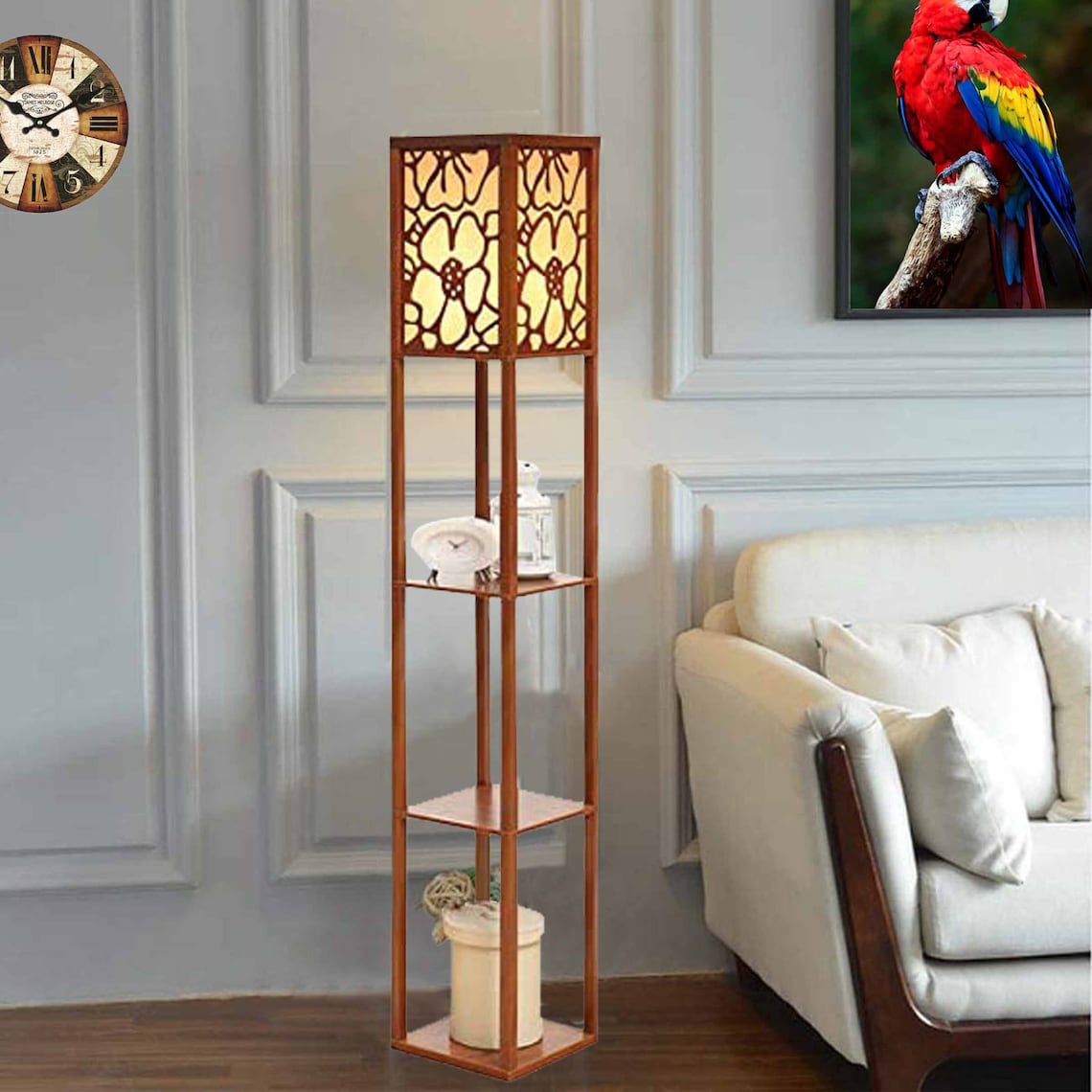Indoor Lighting 1.6m Wooden Floor Lamp with Shelves for Etsy