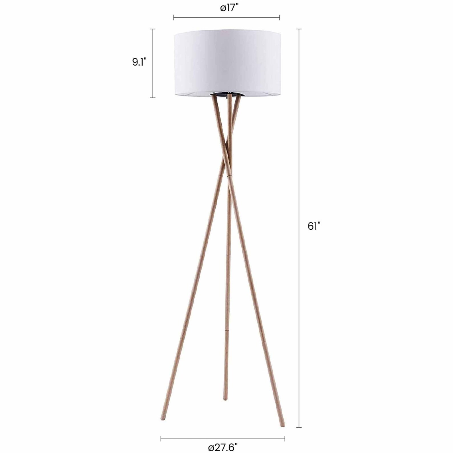Tripod Floor Lamp Modern Wood Floor Lamp with White Drum Etsy