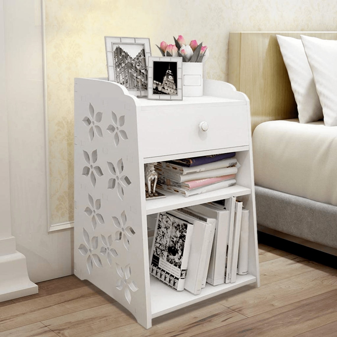 Bedside Table Wooden Bedroom Storage Shelf Etsy