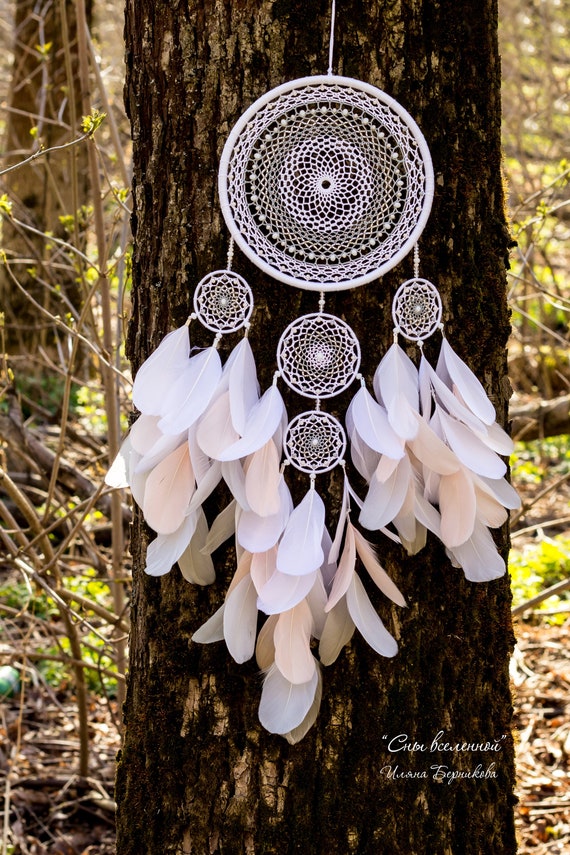 Large White Dream Catcher With With Gray And Peach Colors White Bedroom Decor Nursery Dreamcatcher Boho Dream Catcher For Girl