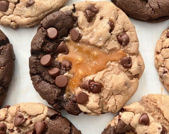 Salted Caramel Brookie – Gourmet 4oz Bakery Cookie – Chocolate Chip Brownie – Caramel Filled with Sea Salt