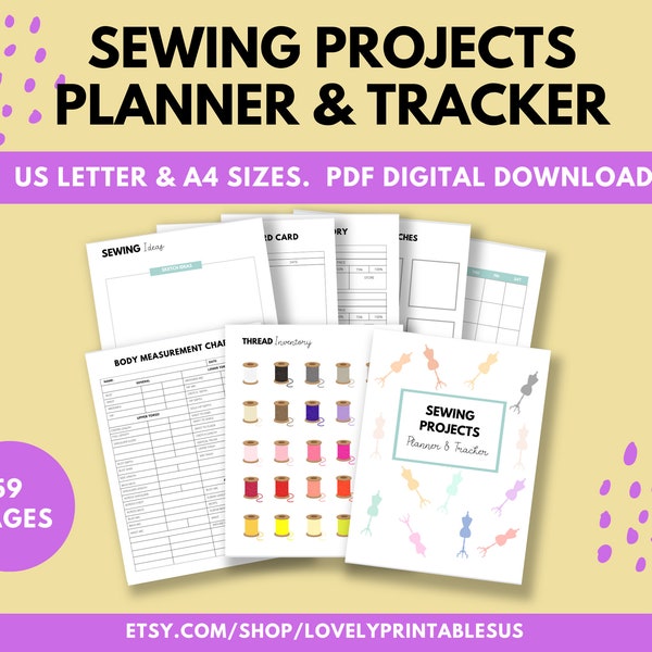 Sewing Projects Planner & Tracker Printable Journal Organizer Notebook PDF