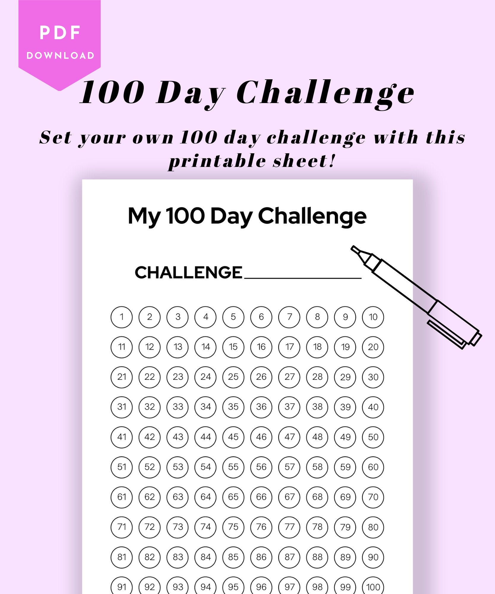 100 Day Challenge printable Habit Tracker Etsy España