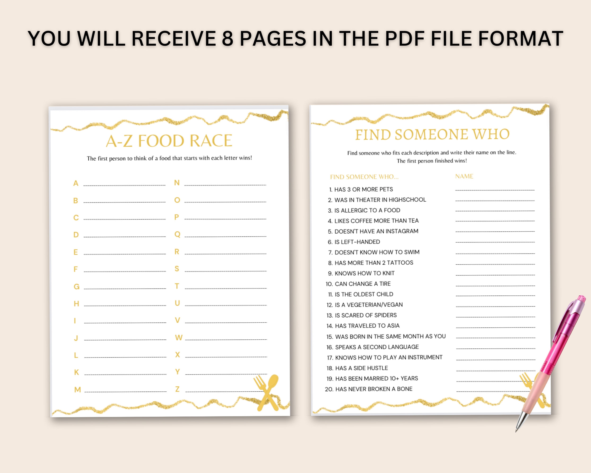 Dinner Party Games, Printable Dinner Party Games, Dinner Party Icebreakers, Adult Dimmer Party