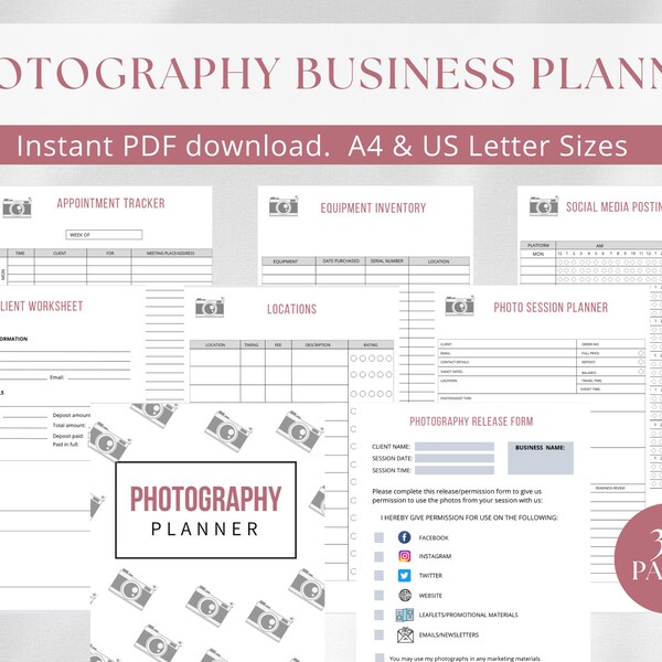 Photography Business Planner, Photographer Business Planner, Printable Photography Workflows, Photography Business Planner