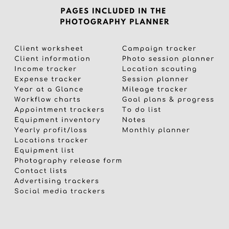 Photography Business Planner, Photographer Business Planner, Printable
