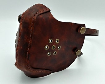 Mask Leather, Protective Face Mask. Brown. Ready to Ship! 100% Hand made. Hand Stitched. Quality Veg Tan Leather. Unique Gift