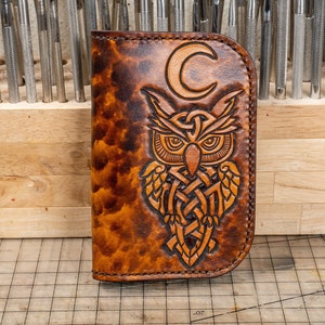 Cartera de motociclista, billetera de camionero, billetera de cadena de búho celta de cuero, billetera, billetera de motociclista, billetera de cuero, billetera de tarjeta, hecha a mano, lista para enviar