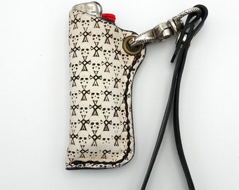 Lighter Case. Skull and Bones Design. Handmade Artisan lighter Compatible. 100% Hand-tooled, dyed, and stitched.