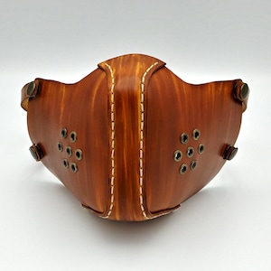 Leather Mask, Leather, Wood Grain Effect, Protective, Face Mask. Ready to Ship.  Hand made, Hand Stitched, Hand Dyed