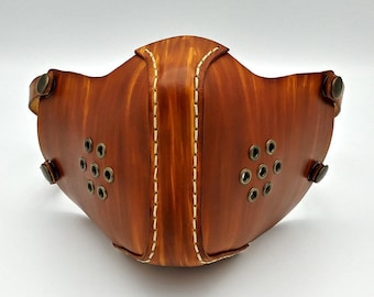 Leather Mask, Leather, Wood Grain Effect, Protective, Face Mask. Ready to Ship.  Hand made, Hand Stitched, Hand Dyed