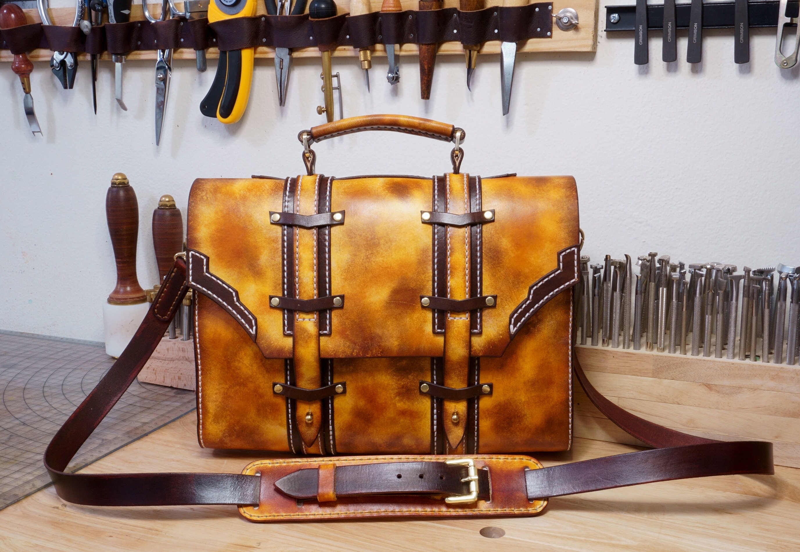 Polare Full Grain Leather Adjustable Replacement Shoulder Strap with Metal Hook for Briefcase Messenger Shoulder Duffel Bag