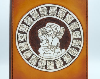 leather notepad journal portfolio Aztec, Mayan  hand tooled Ready to Ship