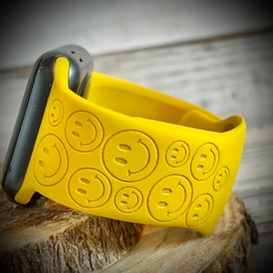 Smiley face watch band smileys Engraved watch Band smiley Silicone Band happy watch band fun engraved Watch band
