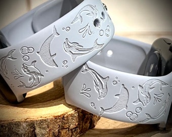 Dolphin watch Band engraved dolphin Watch Band dolphin silicone Band ocean watch band